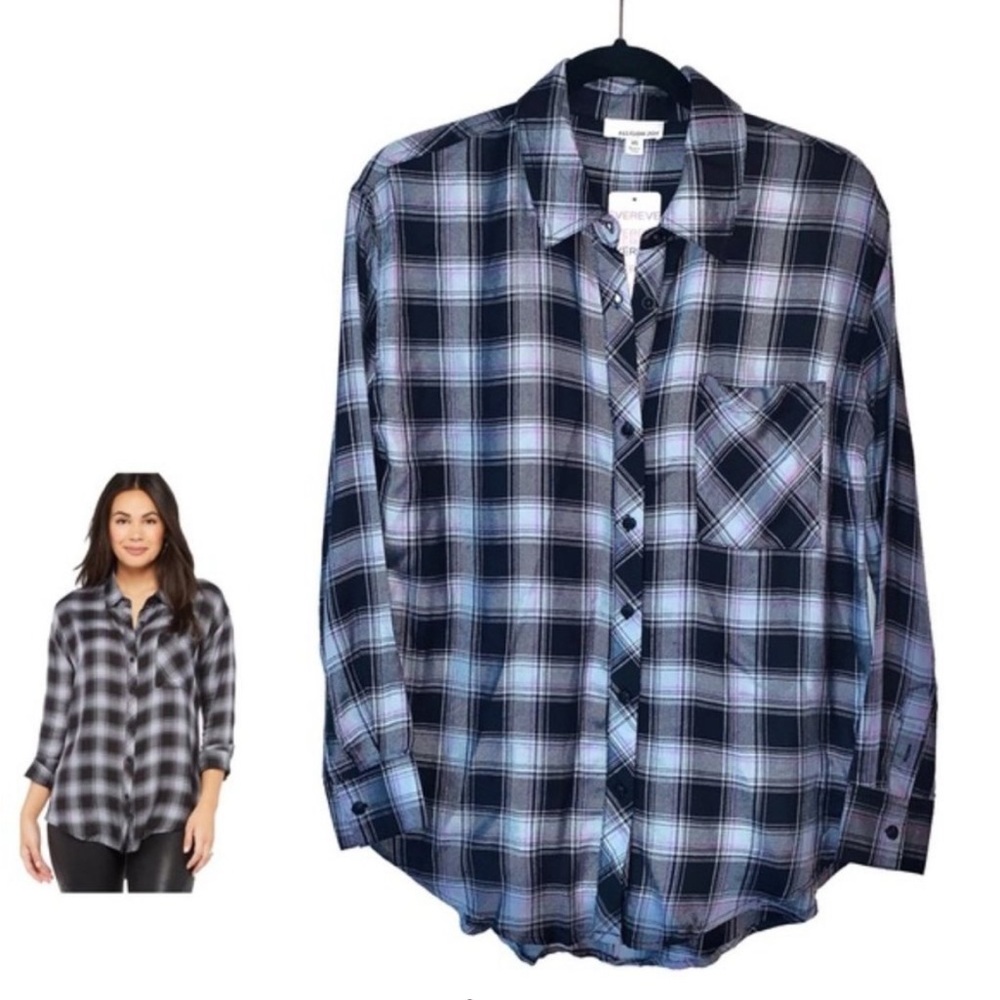 Evereve by Allison Joy Max Neon Plaid flannel Button Down Top Size XS NWT